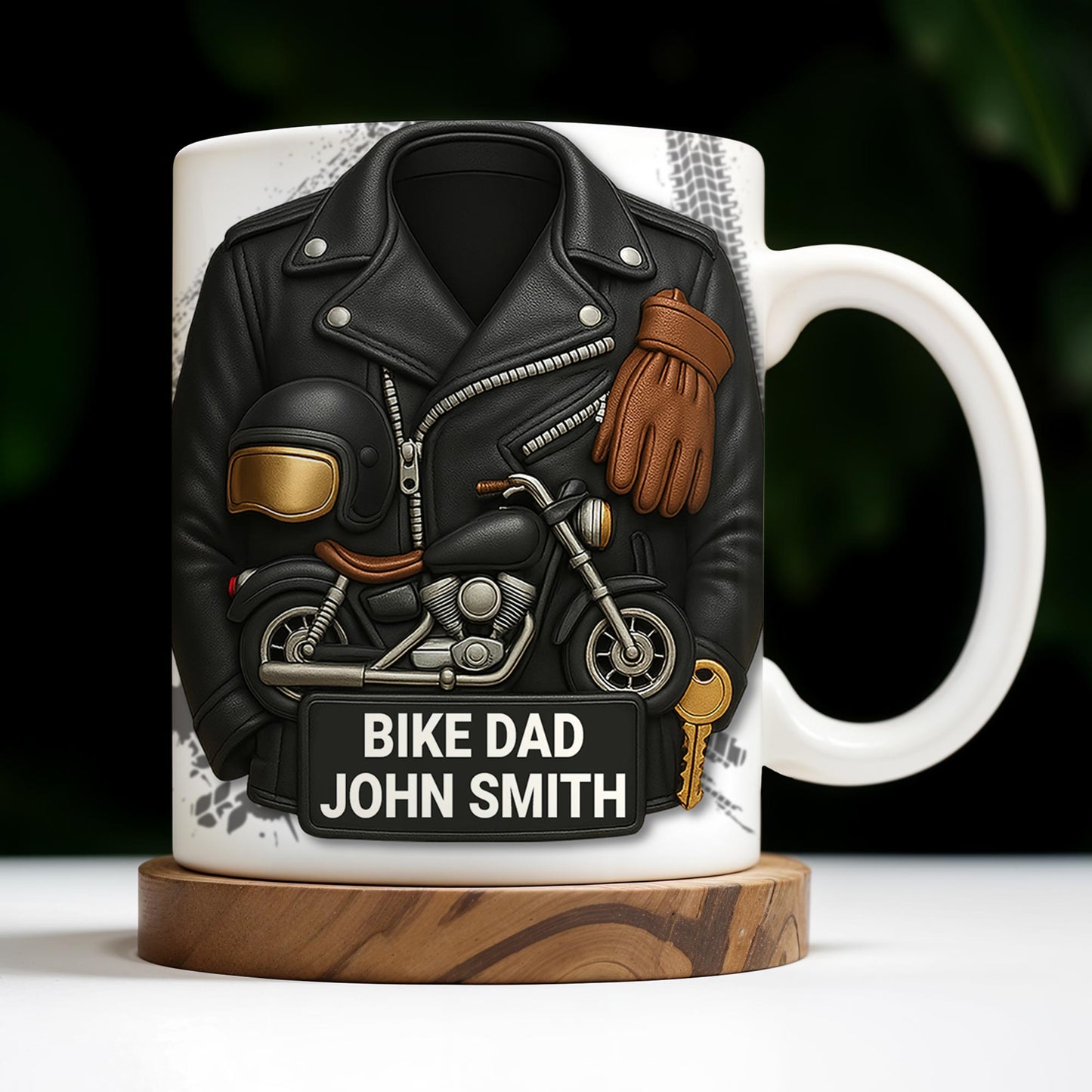 Bike Dad, Motorcycle and Leather Jacket - Personalized Custom Coffee Mug - FAM330_MG