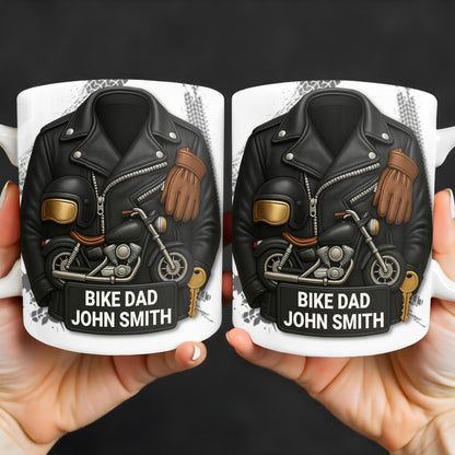 Bike Dad, Motorcycle and Leather Jacket - Personalized Custom Coffee Mug - FAM330_MG