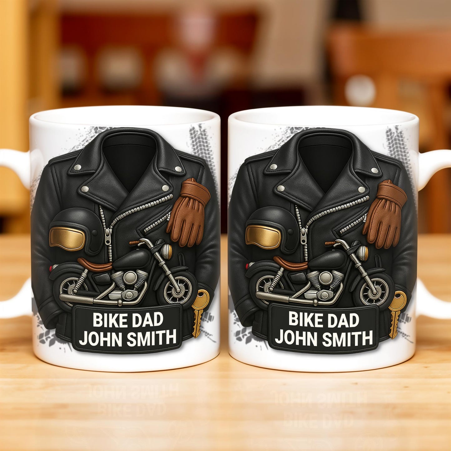 Bike Dad, Motorcycle and Leather Jacket - Personalized Custom Coffee Mug - FAM330_MG