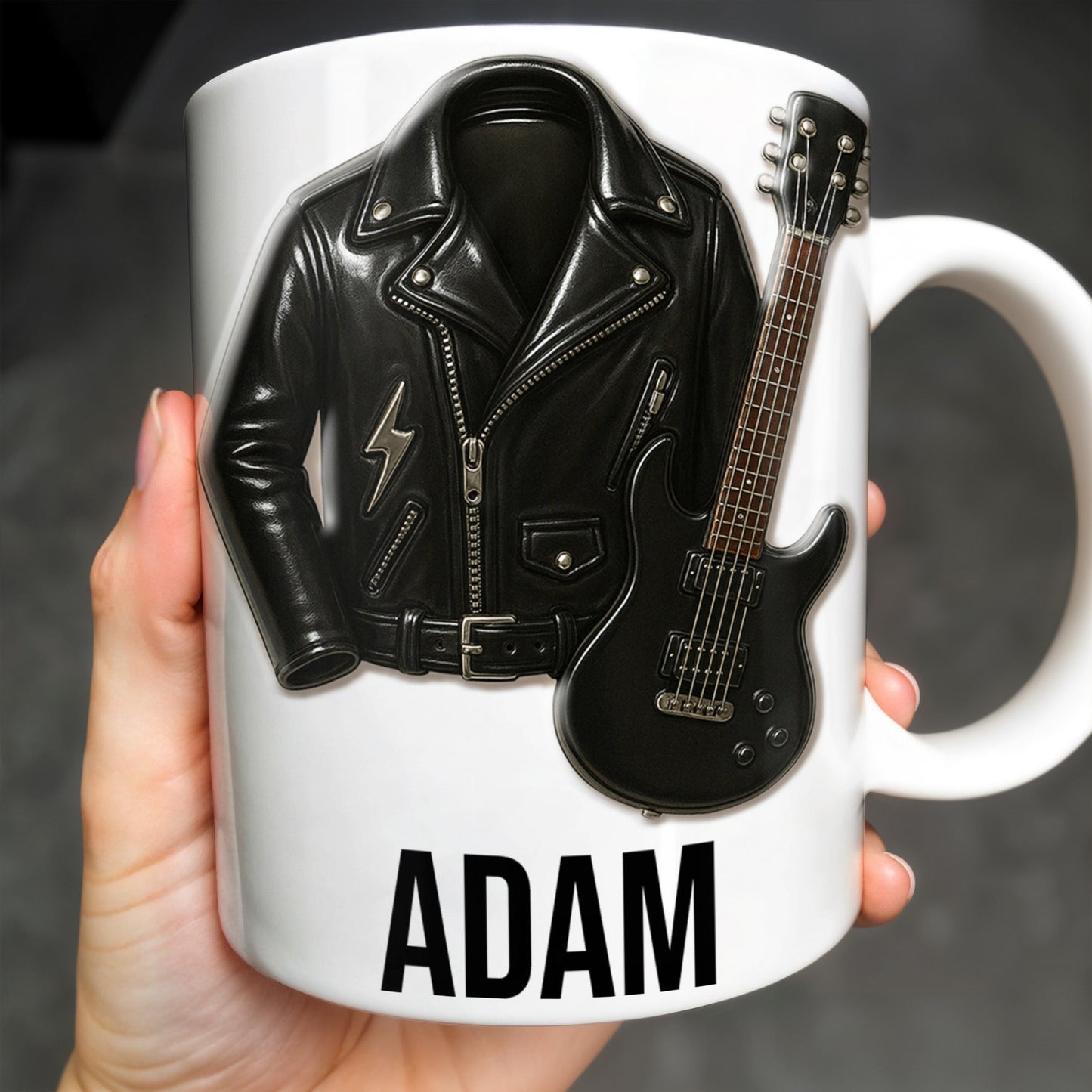 Personalized Leather Jacket and Guitar Design - Personalized Custom Coffee Mug - FAM331_MG
