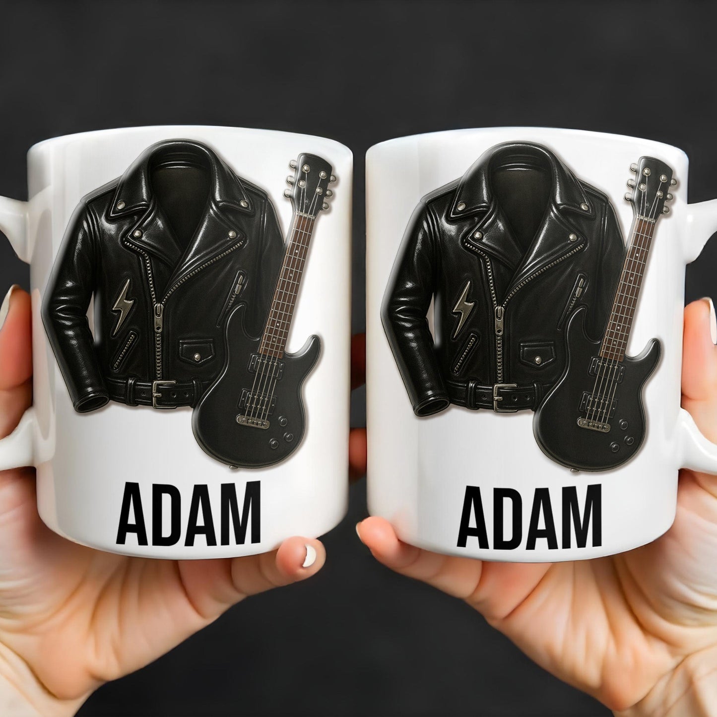 Personalized Leather Jacket and Guitar Design - Personalized Custom Coffee Mug - FAM331_MG