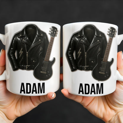 Personalized Leather Jacket and Guitar Design - Personalized Custom Coffee Mug - FAM331_MG