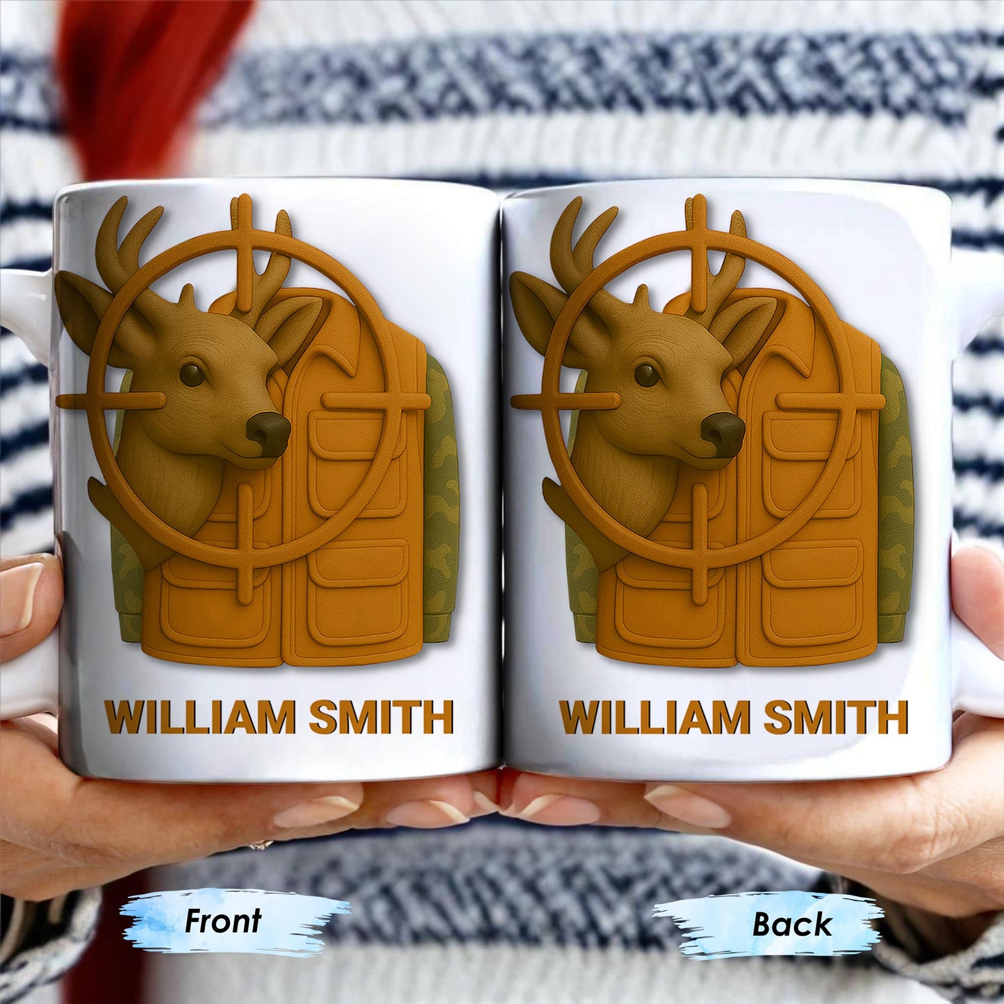 Elegant Deer Hunting Scene on Coffee Mug, Camouflage Jacket - Personalized Custom Coffee Mug - FAM332_MG