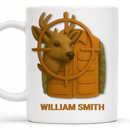 Elegant Deer Hunting Scene on Coffee Mug, Camouflage Jacket - Personalized Custom Coffee Mug - FAM332_MG