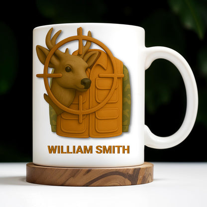 Elegant Deer Hunting Scene on Coffee Mug, Camouflage Jacket - Personalized Custom Coffee Mug - FAM332_MG