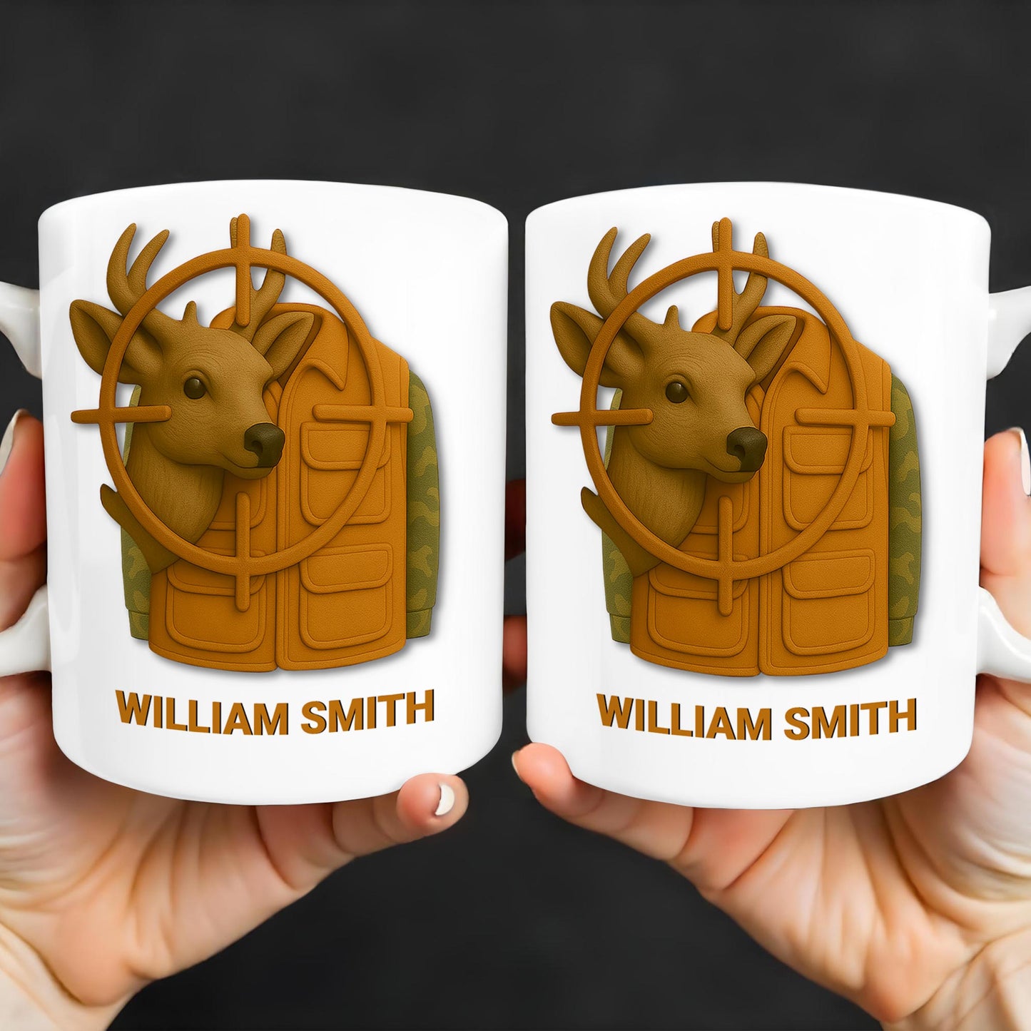 Elegant Deer Hunting Scene on Coffee Mug, Camouflage Jacket - Personalized Custom Coffee Mug - FAM332_MG