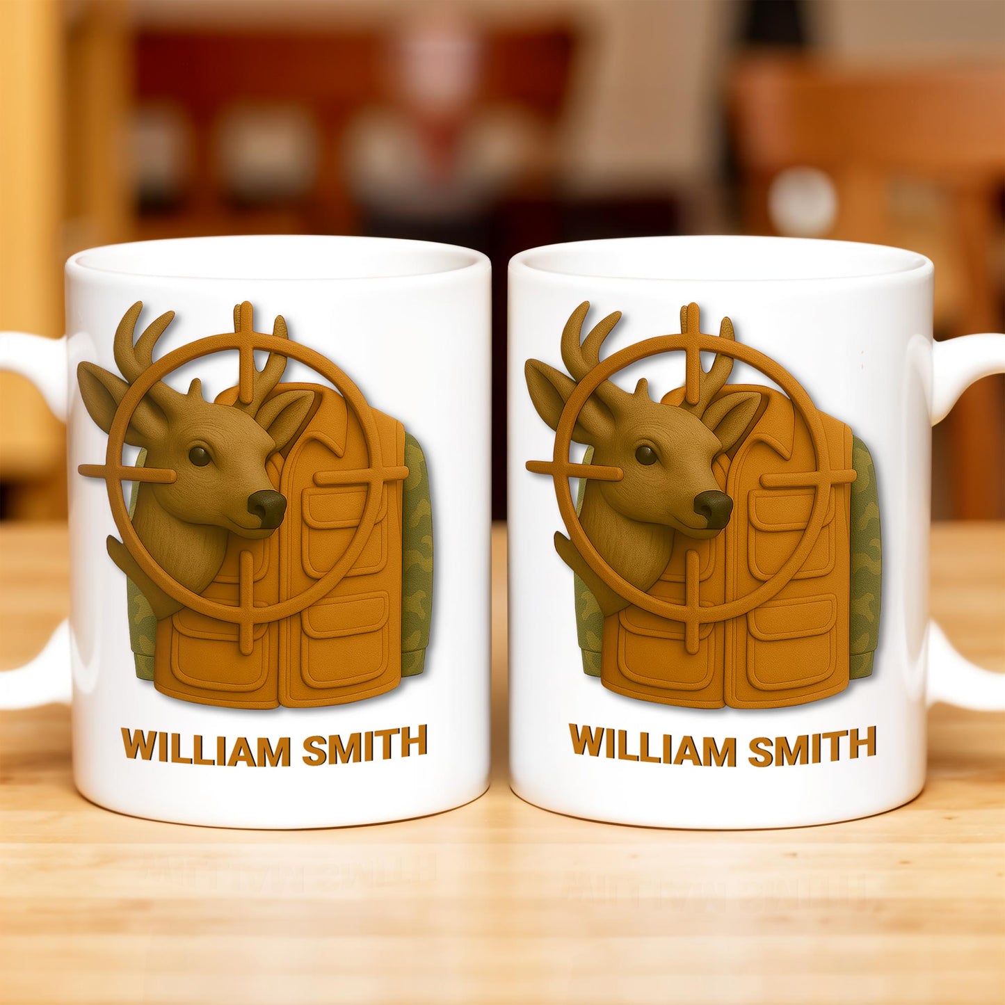 Elegant Deer Hunting Scene on Coffee Mug, Camouflage Jacket - Personalized Custom Coffee Mug - FAM332_MG
