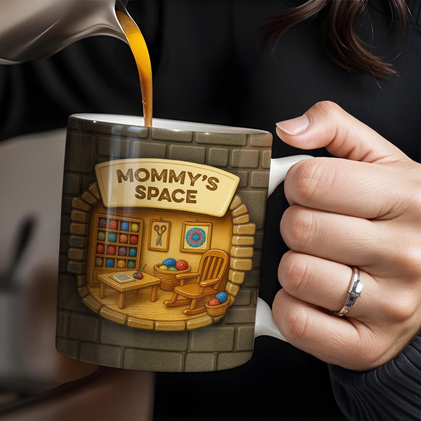 Mommy's Space, Yarn, Chair, Thread Rack, Sewing Table - Personalized Custom Coffee Mug - FAM334_MG