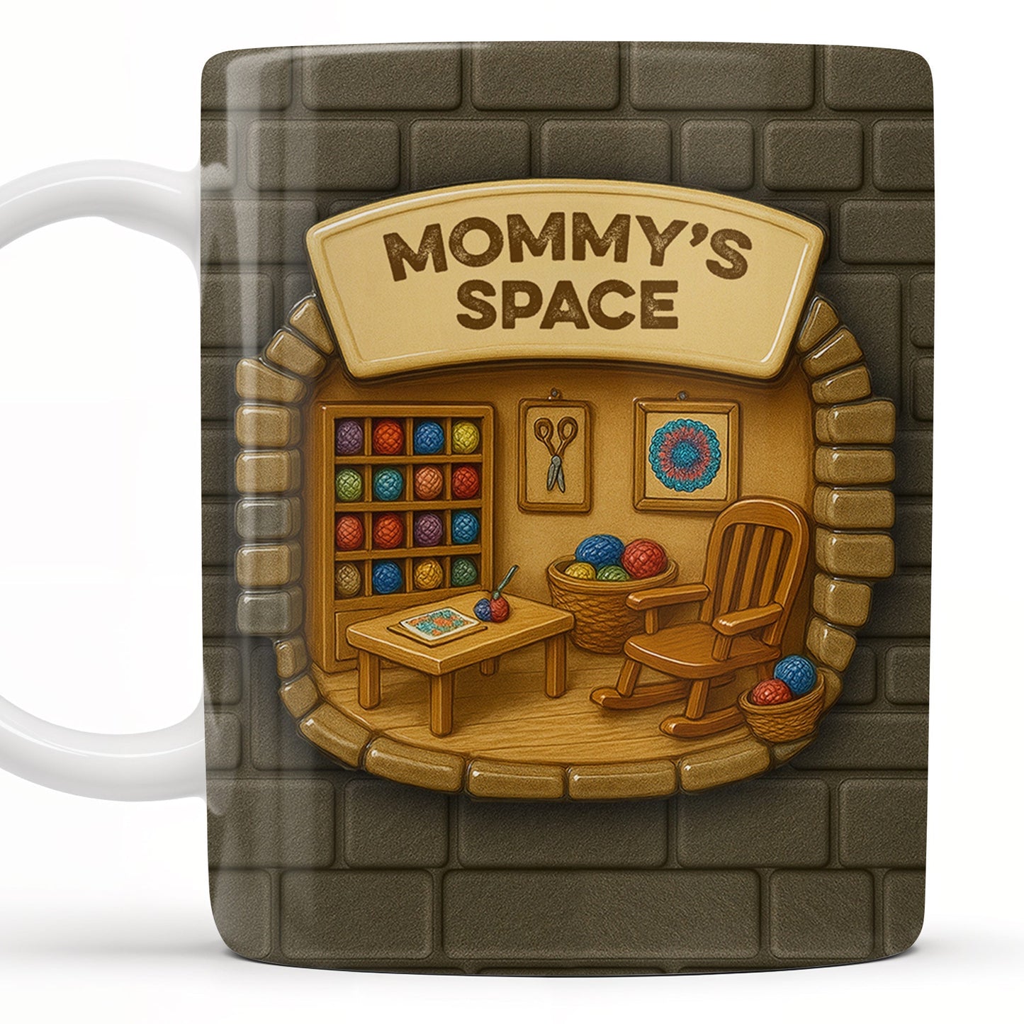 Mommy's Space, Yarn, Chair, Thread Rack, Sewing Table - Personalized Custom Coffee Mug - FAM334_MG