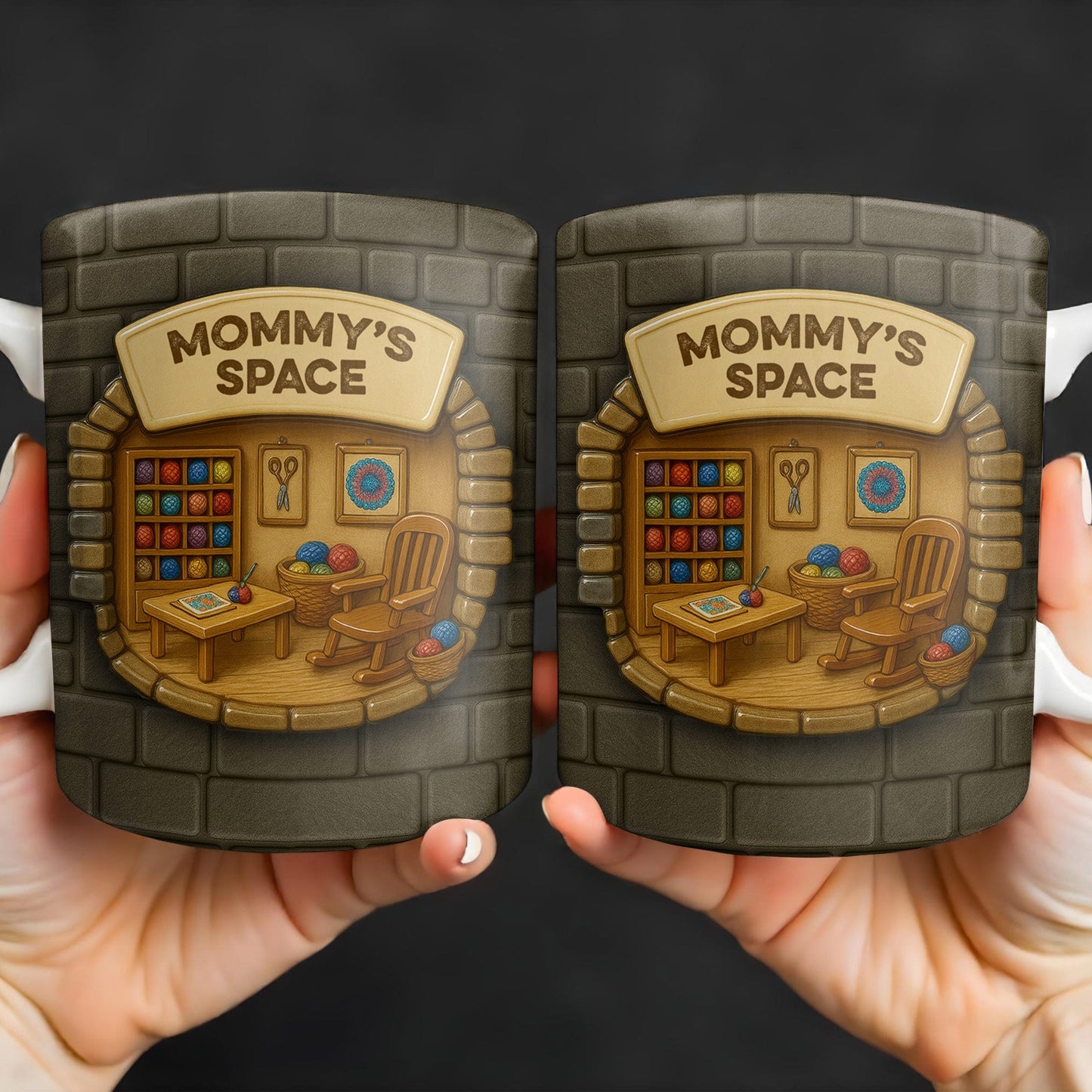 Mommy's Space, Yarn, Chair, Thread Rack, Sewing Table - Personalized Custom Coffee Mug - FAM334_MG