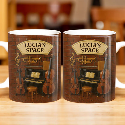 Create Your Own Musical Haven, Musical Instruments and Brick Wall - Personalized Custom Coffee Mug - FAM337_MG