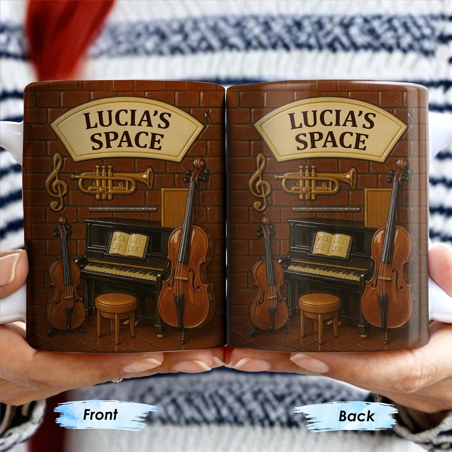Create Your Own Musical Haven, Musical Instruments and Brick Wall - Personalized Custom Coffee Mug - FAM337_MG