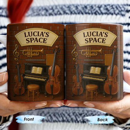 Create Your Own Musical Haven, Musical Instruments and Brick Wall - Personalized Custom Coffee Mug - FAM337_MG