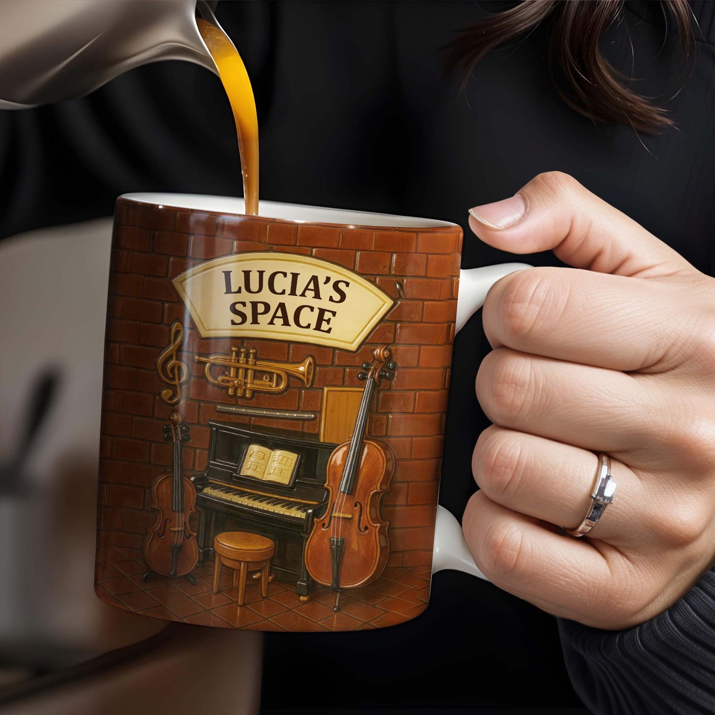 Create Your Own Musical Haven, Musical Instruments and Brick Wall - Personalized Custom Coffee Mug - FAM337_MG