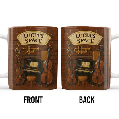 Create Your Own Musical Haven, Musical Instruments and Brick Wall - Personalized Custom Coffee Mug - FAM337_MG