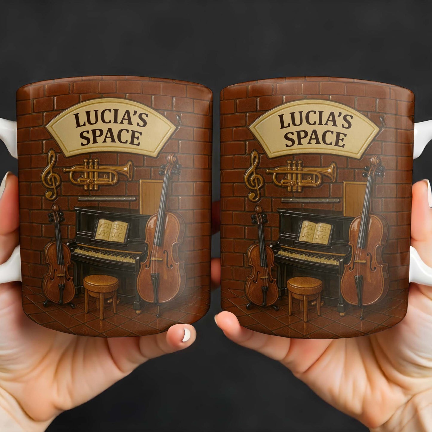 Create Your Own Musical Haven, Musical Instruments and Brick Wall - Personalized Custom Coffee Mug - FAM337_MG