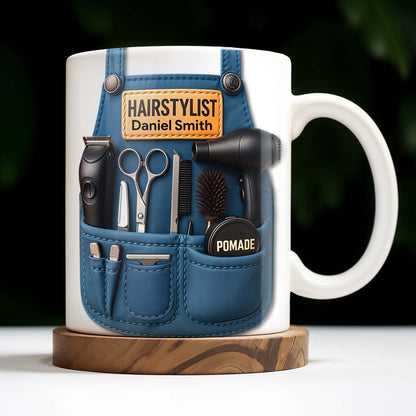 Gift A Unique Personalized Mug For Stylish Hairdressers, Hairstyling Tools And Barber's Apron - Personalized Custom Coffee Mug - FAM340_MG