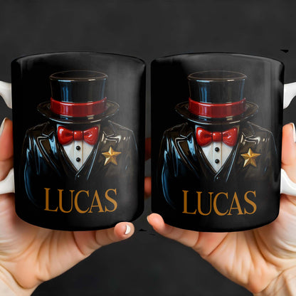 Elegant Black Tuxedo Mug Design For Magicians, Top Hat And Bow Tie - Personalized Custom Coffee Mug - FAM342_MG
