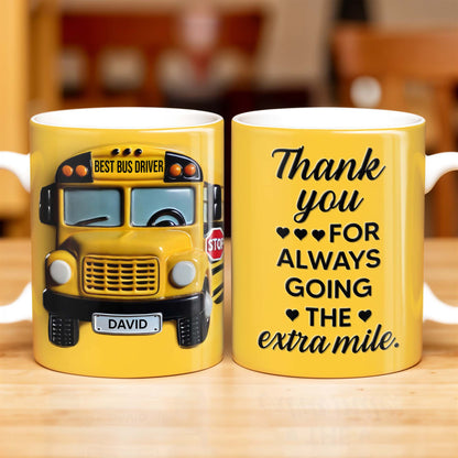 Thank You For Always Going The Extra Mile, School Bus and Hearts - Personalized Custom Coffee Mug - FAM343_MG