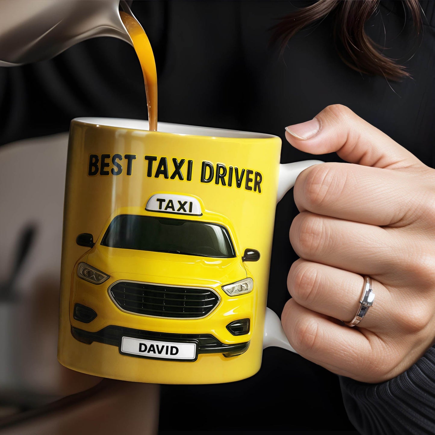 Best Taxi Driver With Yellow Taxi Design - Personalized Custom Coffee Mug - FAM367_MG