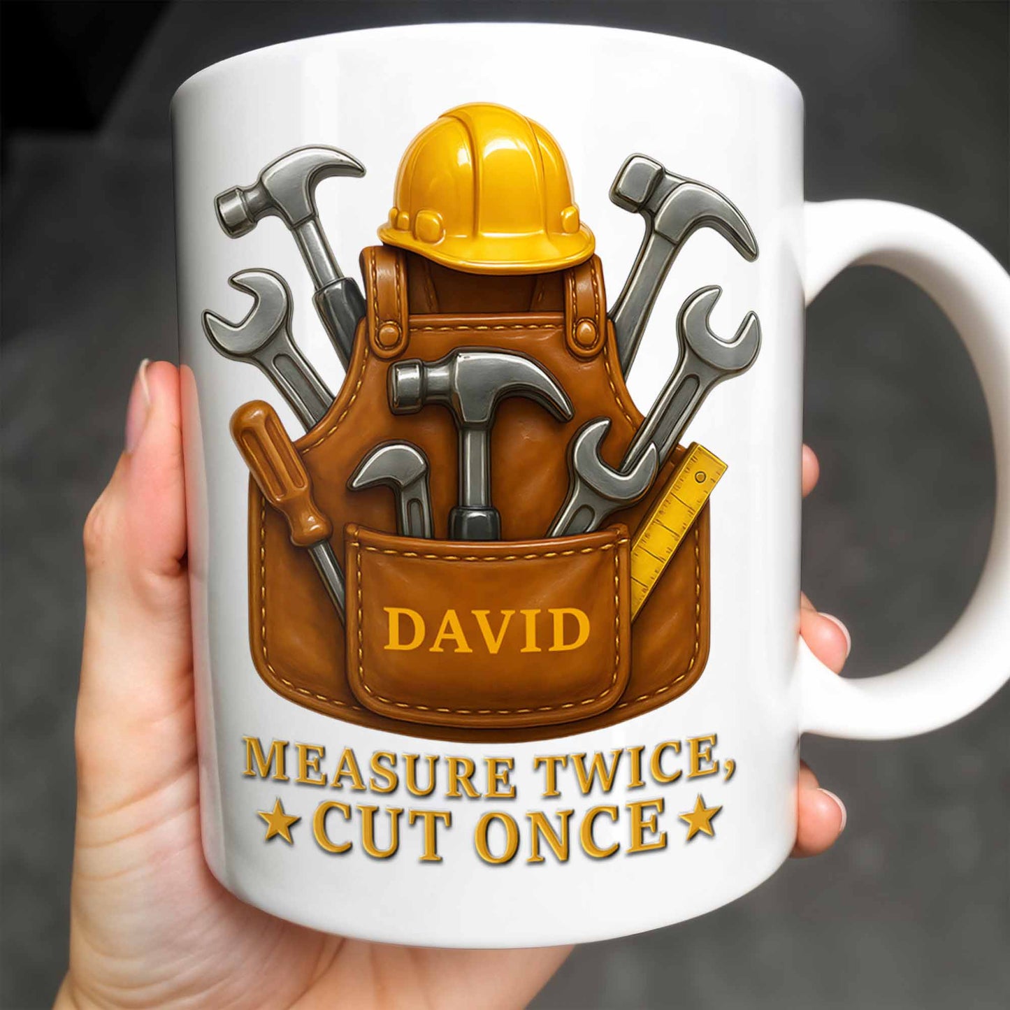 Measure Twice Cut Once Tools And Tool Belt Design - Personalized Custom Coffee Mug - FAM375_MG