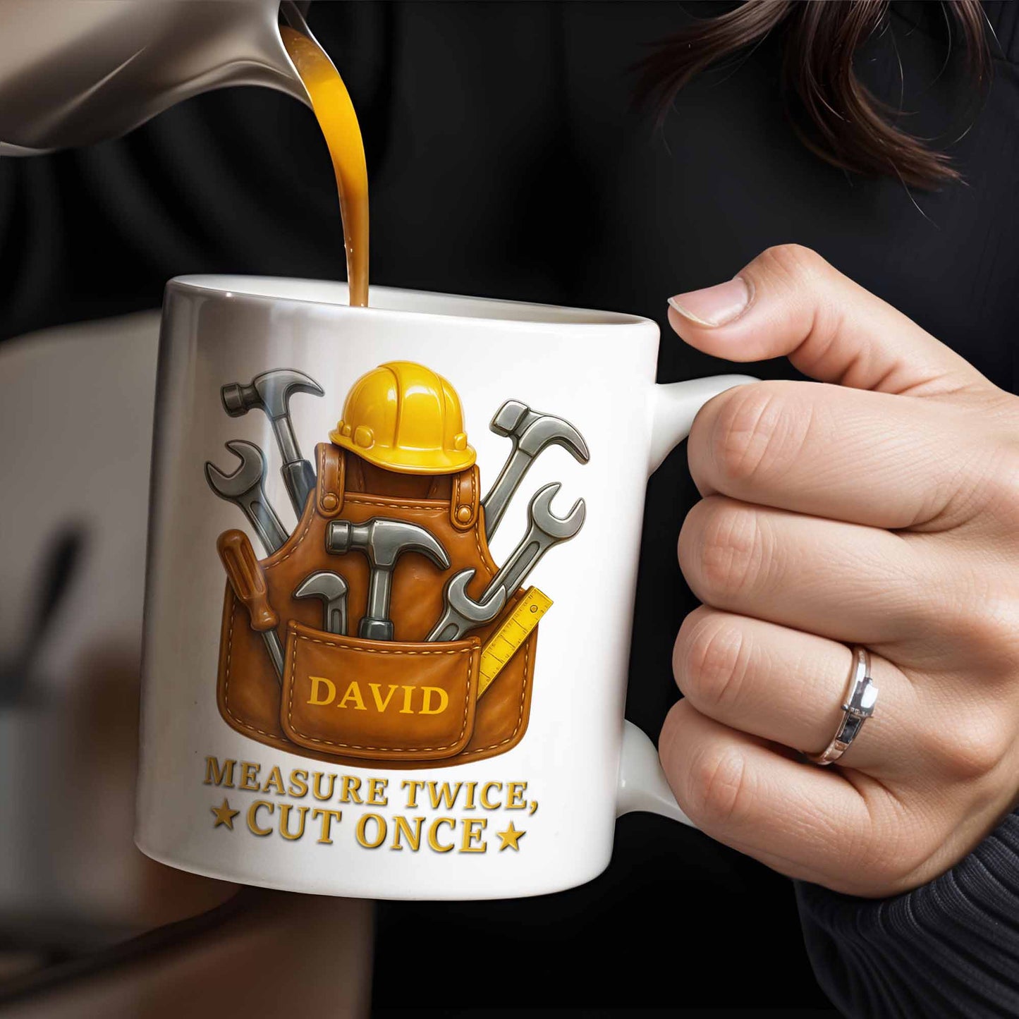 Measure Twice Cut Once Tools And Tool Belt Design - Personalized Custom Coffee Mug - FAM375_MG