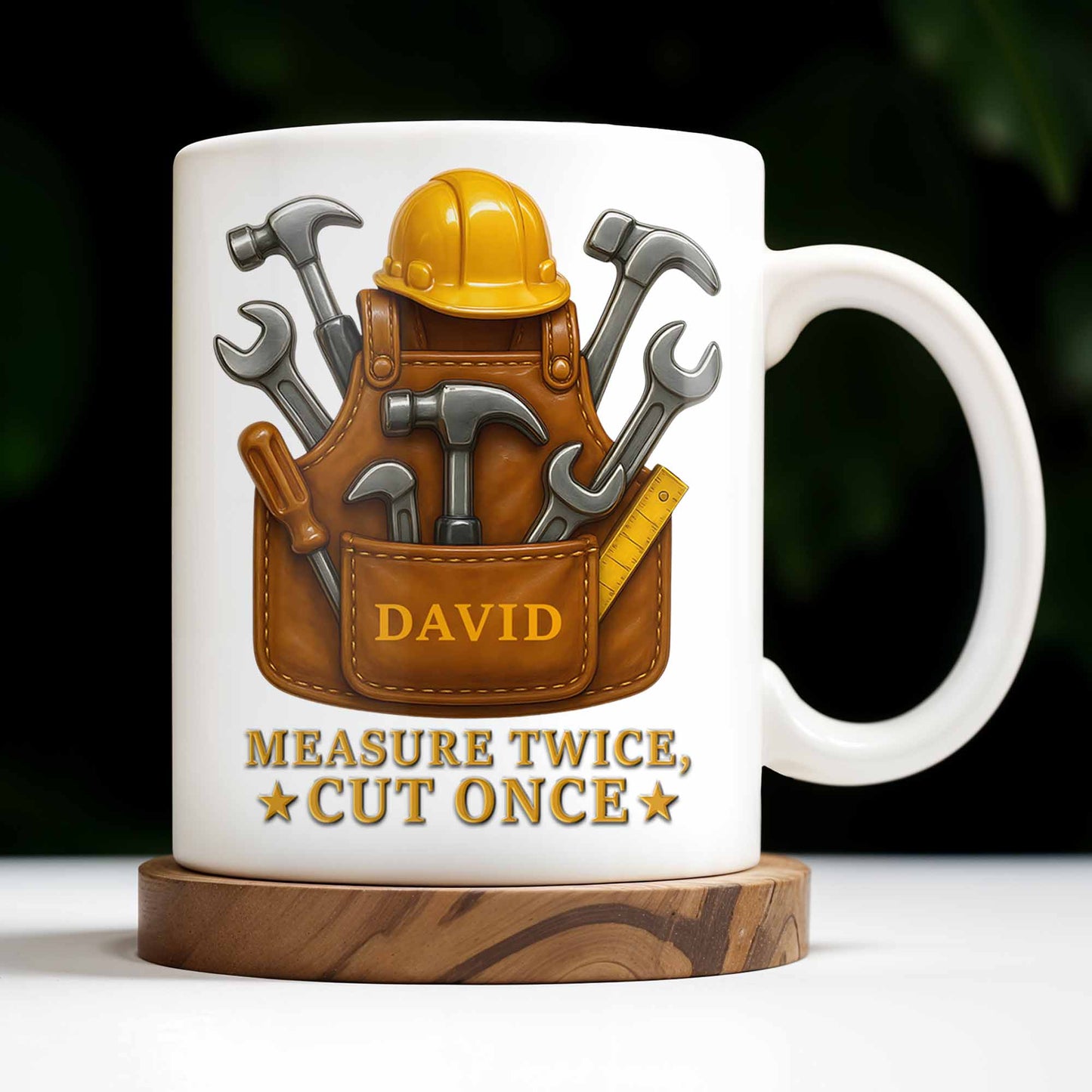 Measure Twice Cut Once Tools And Tool Belt Design - Personalized Custom Coffee Mug - FAM375_MG