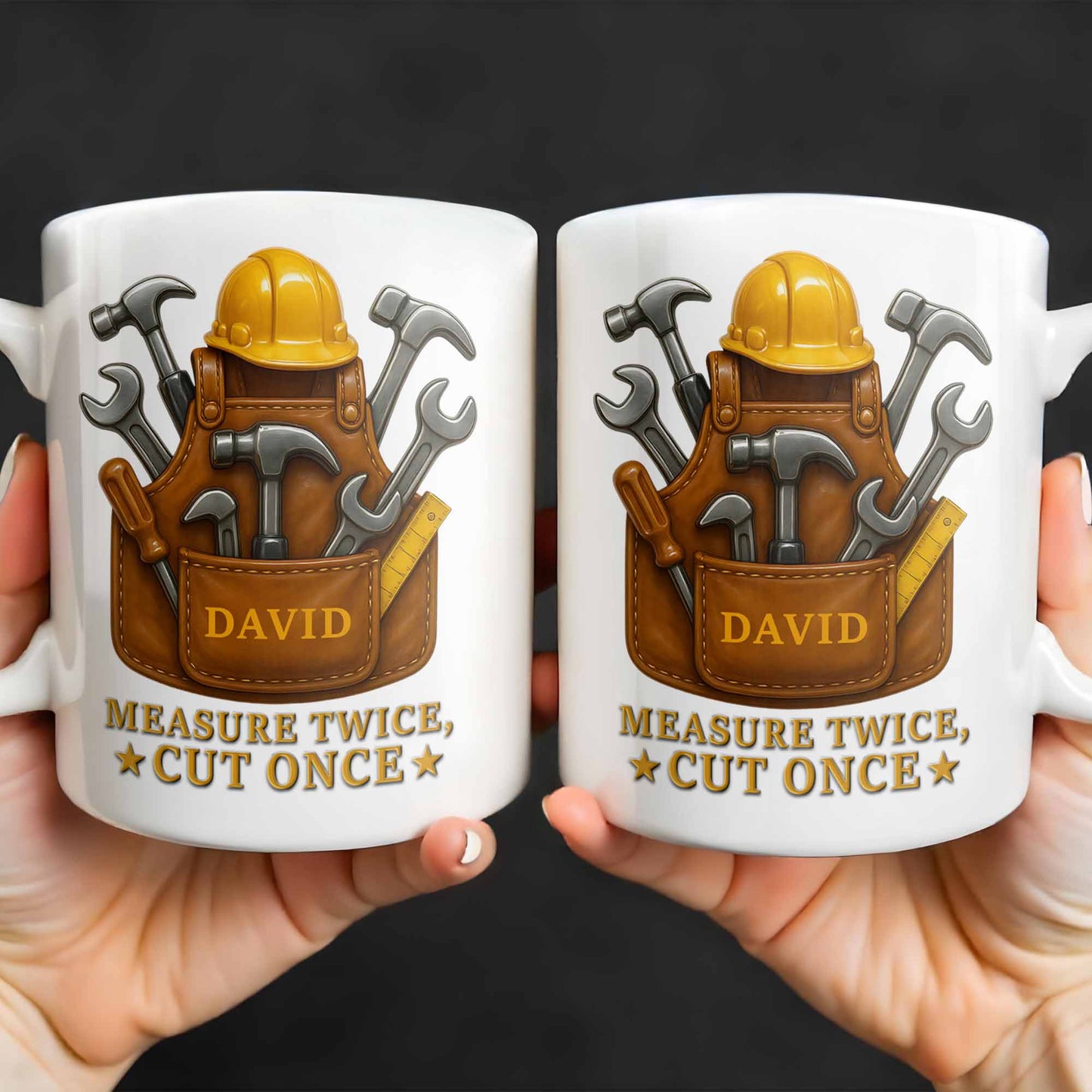 Measure Twice Cut Once Tools And Tool Belt Design - Personalized Custom Coffee Mug - FAM375_MG