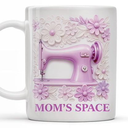 Mom's Space With Sewing Machine and Flowers - Personalized Custom Coffee Mug - FAM377_MG