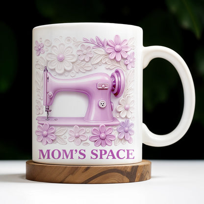 Mom's Space With Sewing Machine and Flowers - Personalized Custom Coffee Mug - FAM377_MG