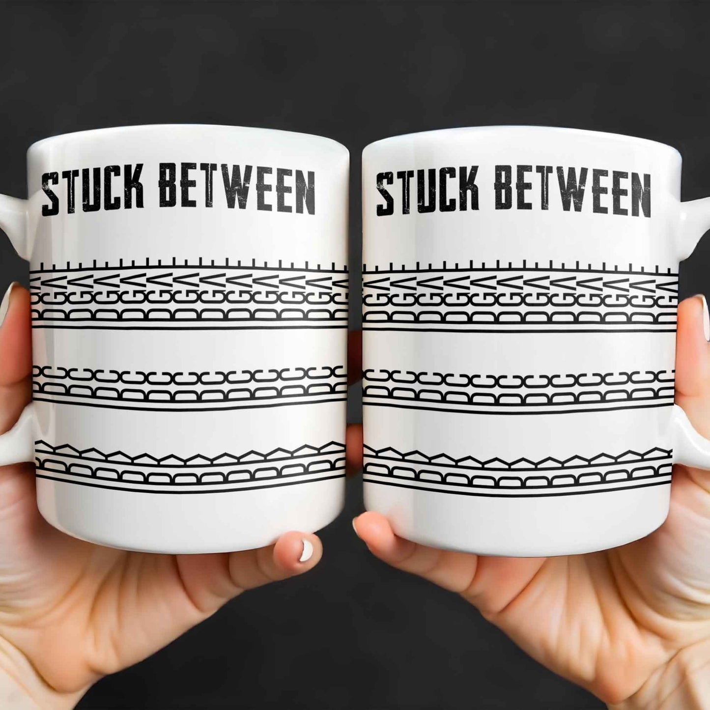 Stuck Between With Chain Link Patterns - Personalized Custom Coffee Mug - FAM384_MG