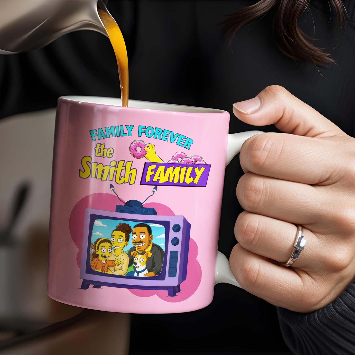 Family Forever Television And Cartoon Design - Personalized Custom Coffee Mug - FAM397_MG