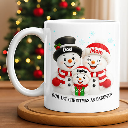 Our 1st Christmas As Parents Snowmen Family - Personalized Custom Coffee Mug - FAM436_MG