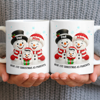 Our 1st Christmas As Parents Snowmen Family - Personalized Custom Coffee Mug - FAM436_MG