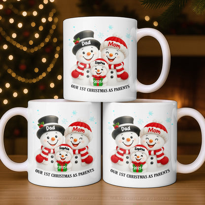 Our 1st Christmas As Parents Snowmen Family - Personalized Custom Coffee Mug - FAM436_MG