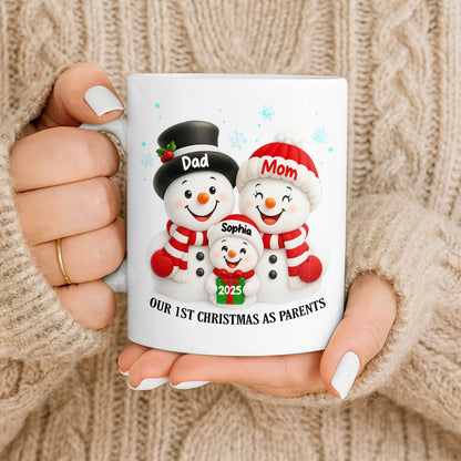 Our 1st Christmas As Parents Snowmen Family - Personalized Custom Coffee Mug - FAM436_MG