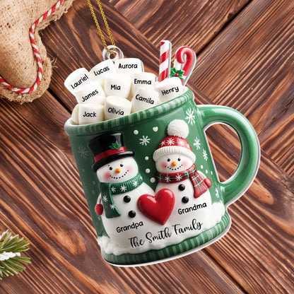 Grandpa & Grandma Smith Family Holiday Mug - Personalized Custom Acrylic Ornament, Christmas Gift - FAM529_ACO