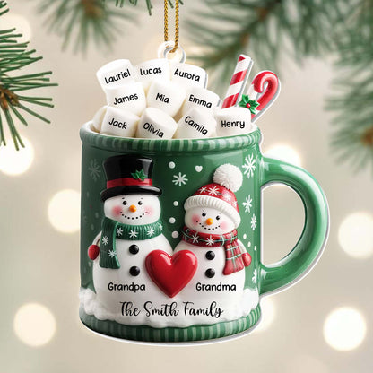 Grandpa & Grandma Smith Family Holiday Mug - Personalized Custom Acrylic Ornament, Christmas Gift - FAM529_ACO