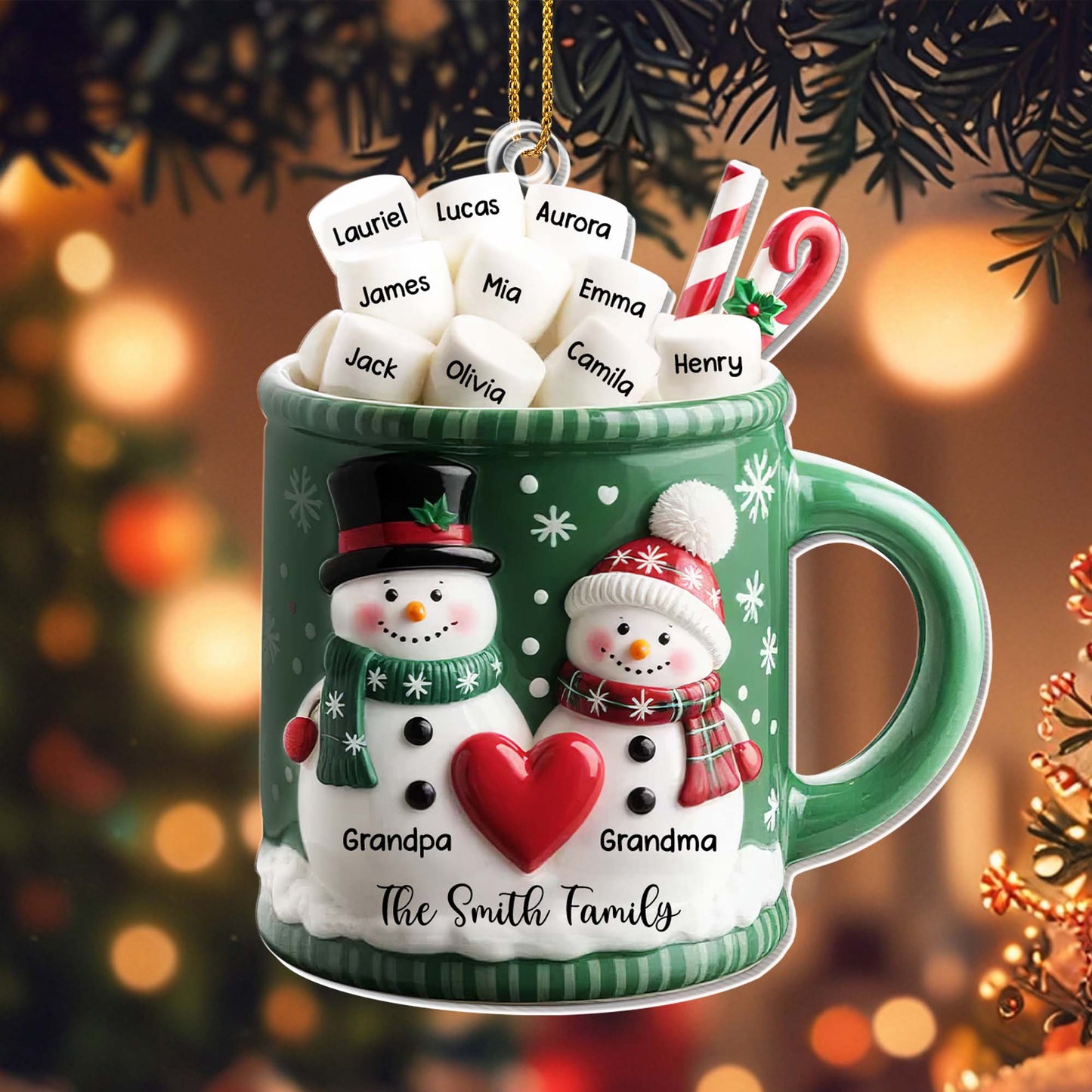 Grandpa & Grandma Smith Family Holiday Mug - Personalized Custom Acrylic Ornament, Christmas Gift - FAM529_ACO