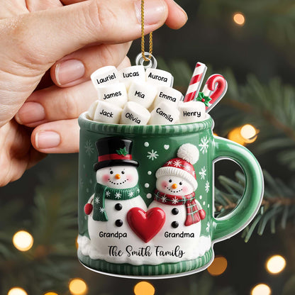 Grandpa & Grandma Smith Family Holiday Mug - Personalized Custom Acrylic Ornament, Christmas Gift - FAM529_ACO