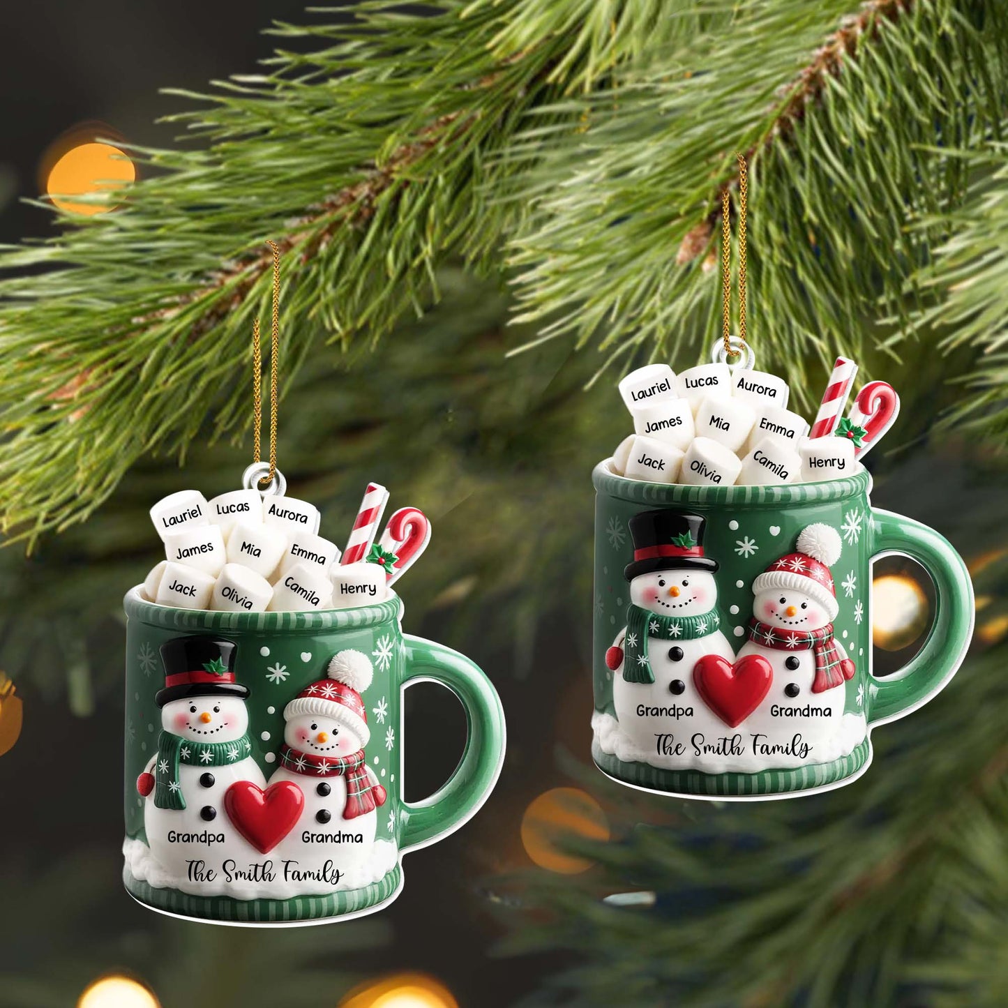 Grandpa & Grandma Smith Family Holiday Mug - Personalized Custom Acrylic Ornament, Christmas Gift - FAM529_ACO