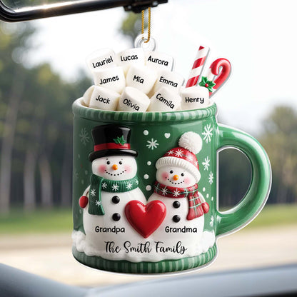 Grandpa & Grandma Smith Family Holiday Mug - Personalized Custom Acrylic Ornament, Christmas Gift - FAM529_ACO