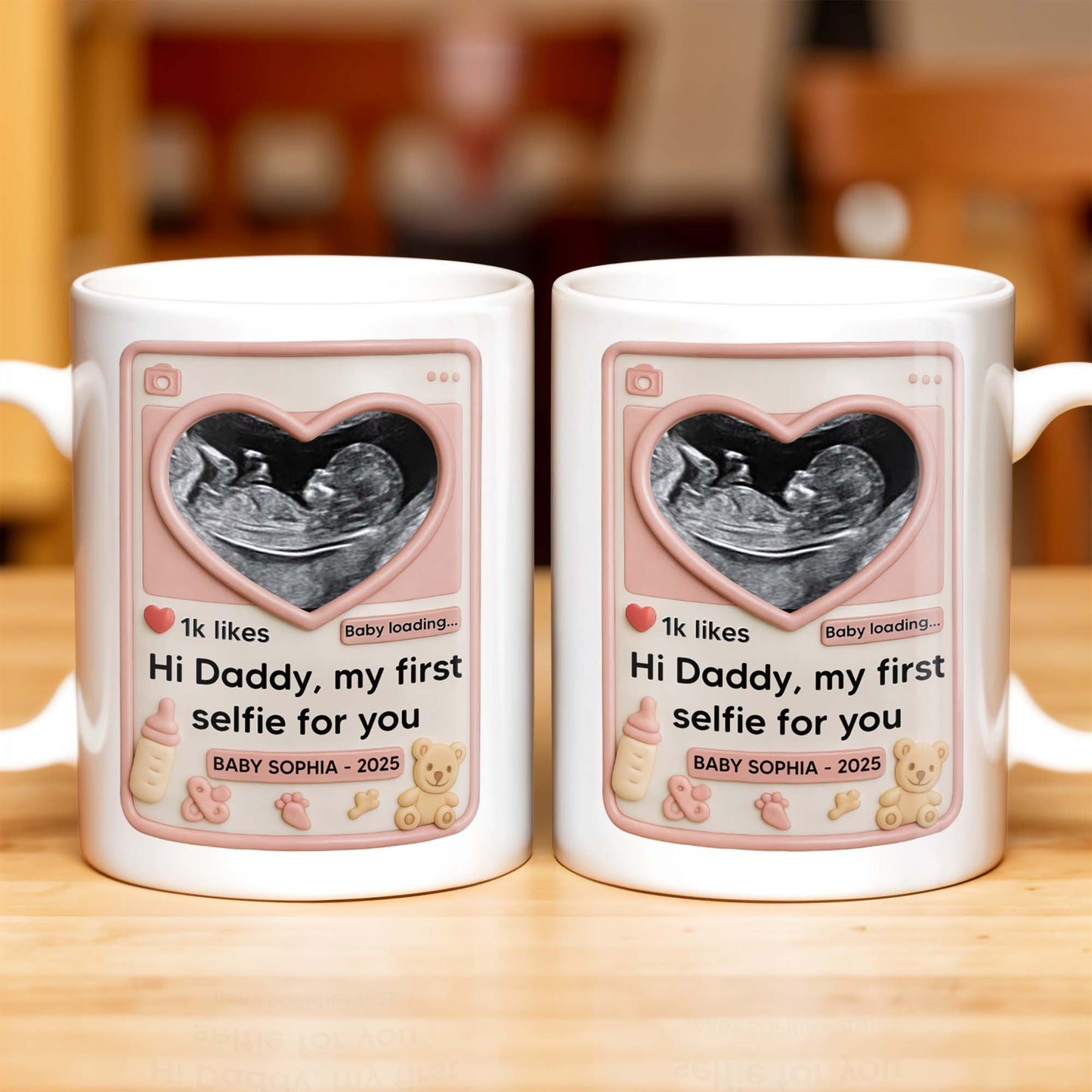 Hi Daddy My First Selfie For You, Ultrasound & Teddy Bear Design - Personalized Custom Coffee Mug - FAM567_MG