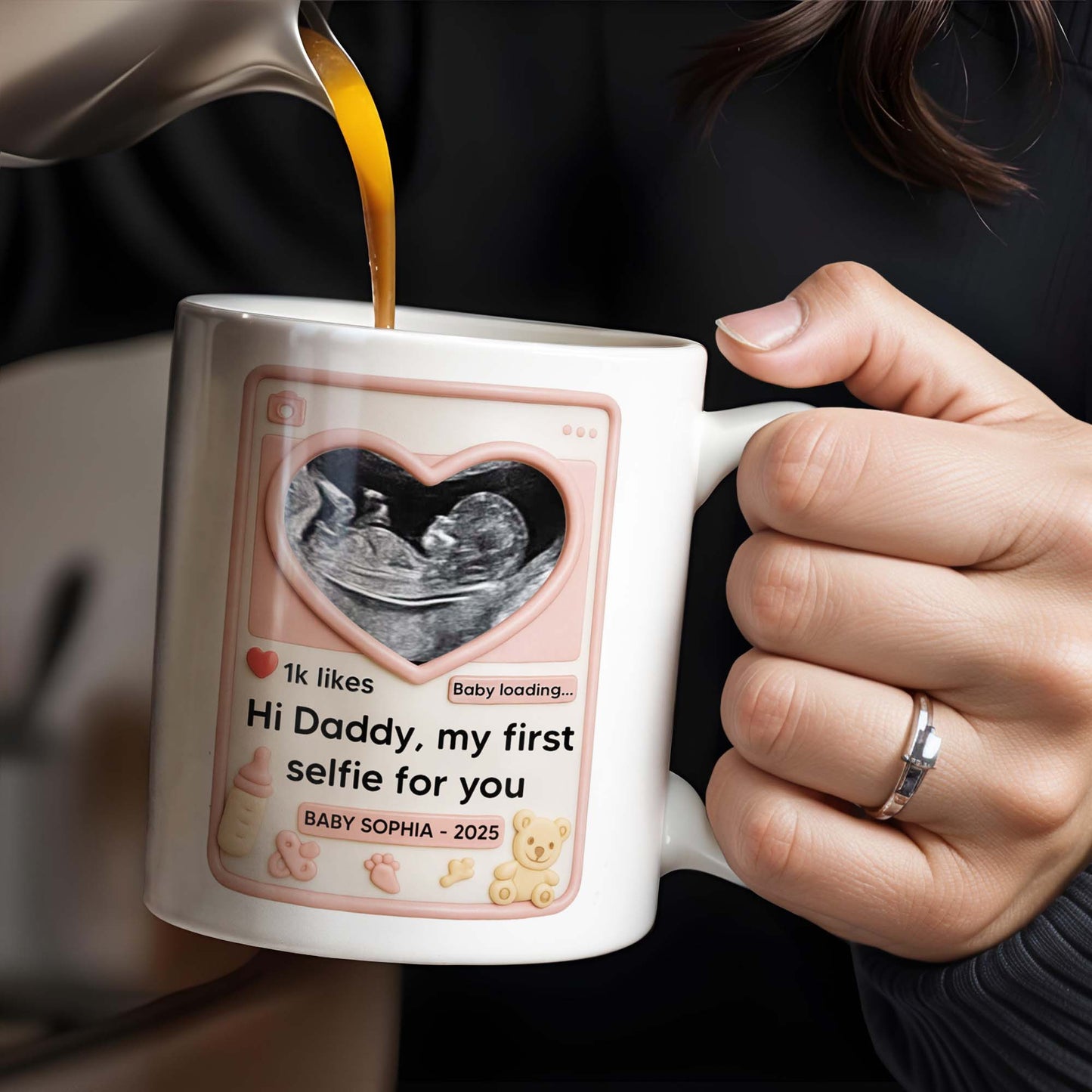 Hi Daddy My First Selfie For You, Ultrasound & Teddy Bear Design - Personalized Custom Coffee Mug - FAM567_MG
