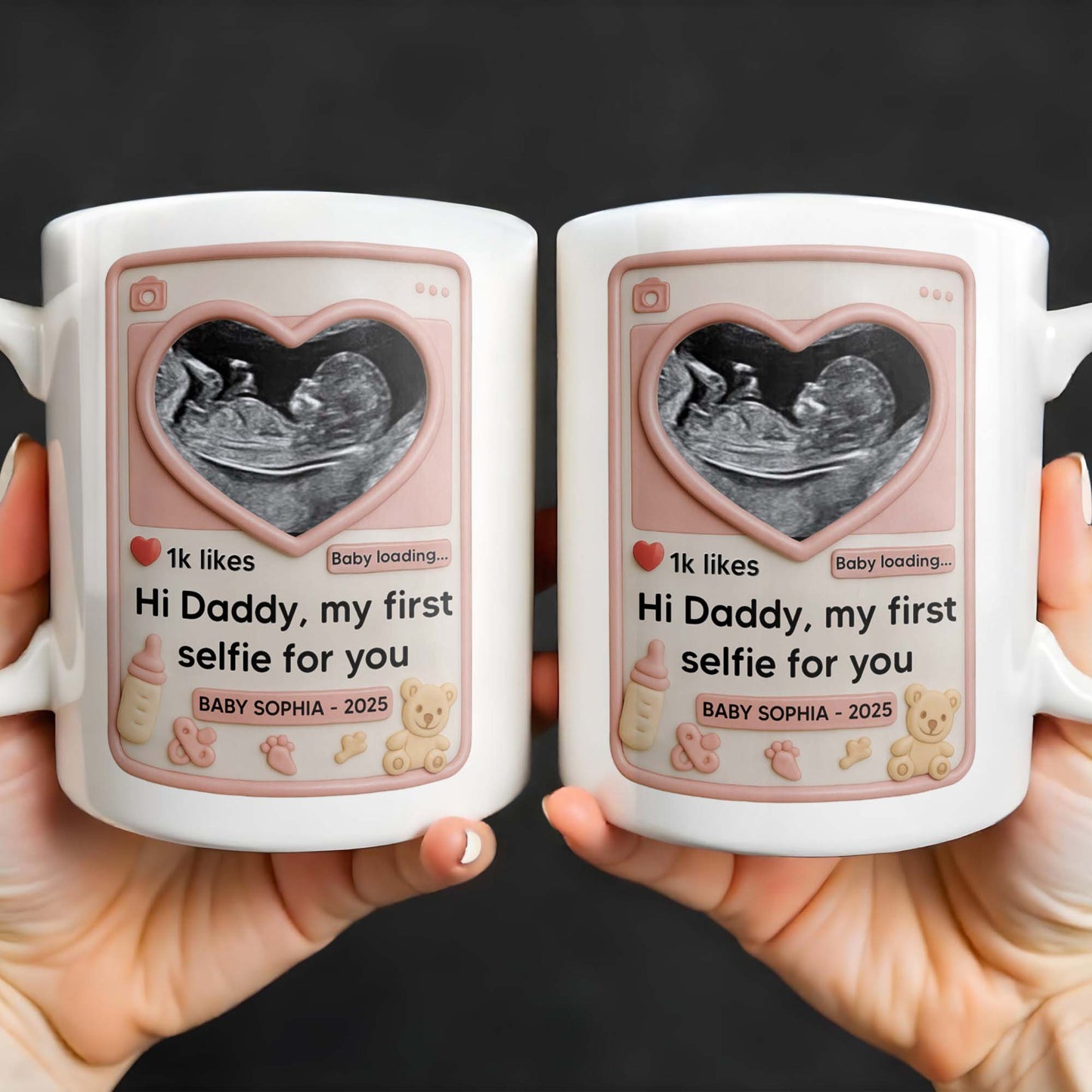 Hi Daddy My First Selfie For You, Ultrasound & Teddy Bear Design - Personalized Custom Coffee Mug - FAM567_MG