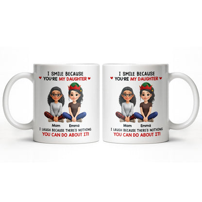I Smile Because You're My Daughter, Cartoon Figures and Christmas Sweaters - Personalized Custom Coffee Mug - FAM770_MG