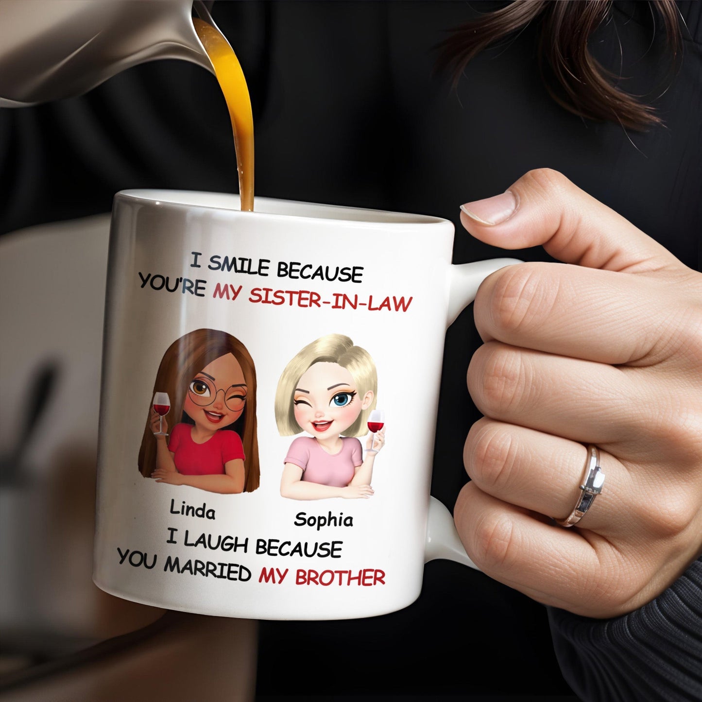 I Smile Because You're My Sister-In-Law, Two Women With Wine Glasses - Personalized Custom Coffee Mug - FAM771_MG