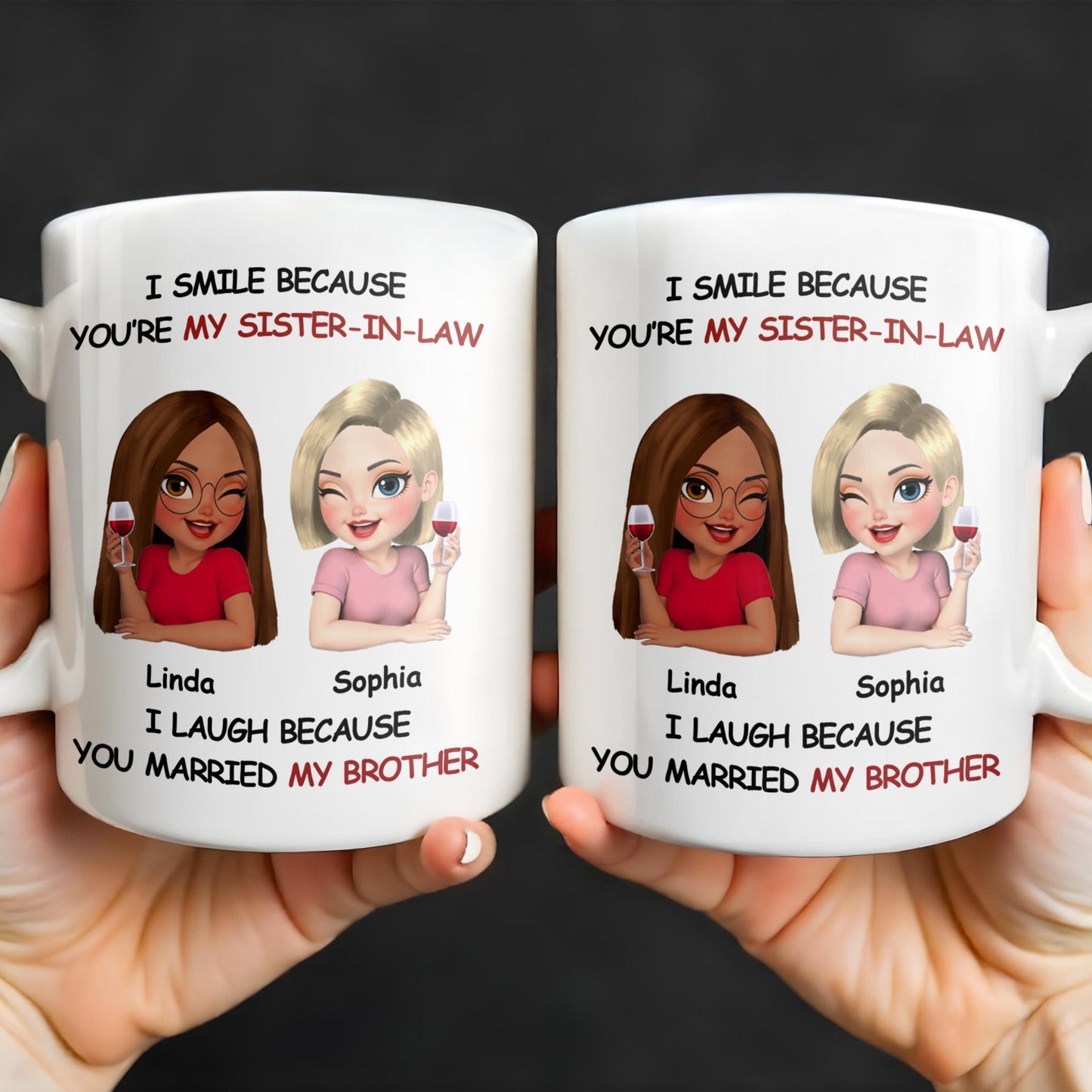 I Smile Because You're My Sister-In-Law, Two Women With Wine Glasses - Personalized Custom Coffee Mug - FAM771_MG
