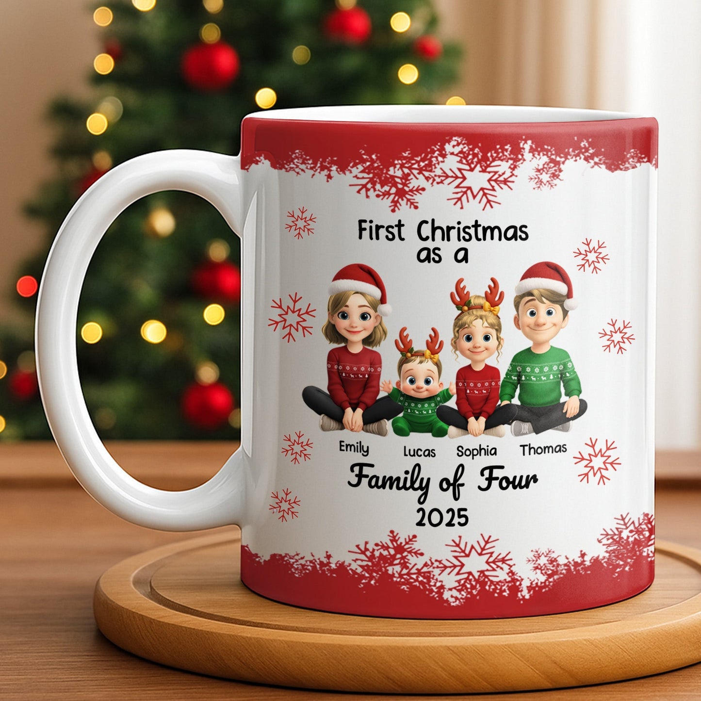 First Christmas As A Family Of Four With Snowflakes - Personalized Custom Coffee Mug - FAM774_MG