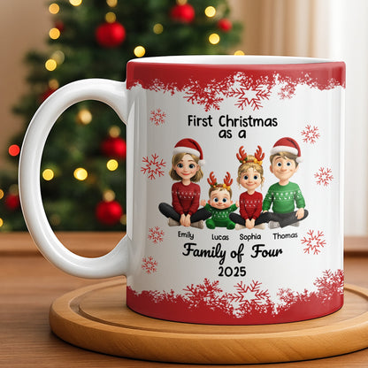First Christmas As A Family Of Four With Snowflakes - Personalized Custom Coffee Mug - FAM774_MG